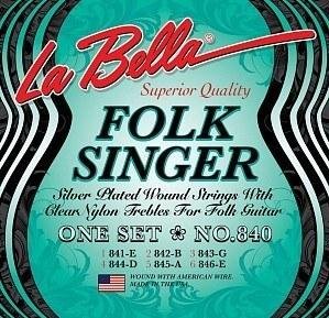 Струни для класичної гітари La Bella Folksinger Clear Nylon 840 Medium Tension, Ball End