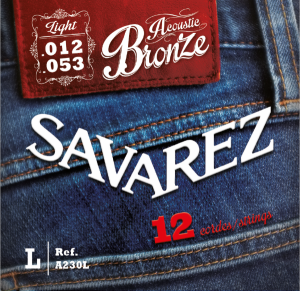 Струны для 12-струнной акустической гитары Savarez 80/20 Bronze A230L, 12-53