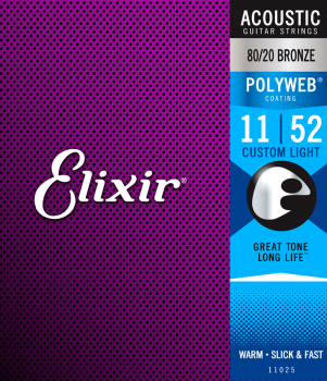 Струни для акустичної гітари Elixir Polyweb 80/20 Bronze 11025, 11-52