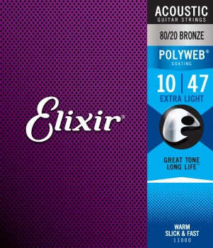 Струны для акустической гитары Elixir Polyweb 80/20 Bronze 11000, 10-47