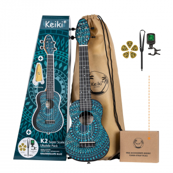 Укулеле Ortega Keiki Pack K2SS-BKC Sopano, Super Scale, Blue kaleido (комплект)
