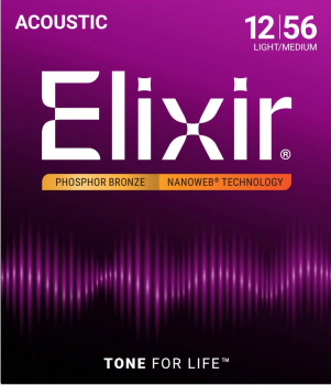 Струни для акустичної гітари Elixir Nanoweb Phosphor Bronze 16077, 12-56