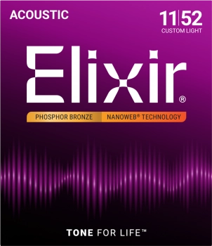Струни для акустичної гітари Elixir Nanoweb Phosphor Bronze 16027, 11-52